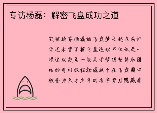 专访杨磊：解密飞盘成功之道