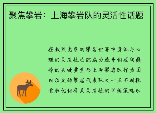 聚焦攀岩：上海攀岩队的灵活性话题